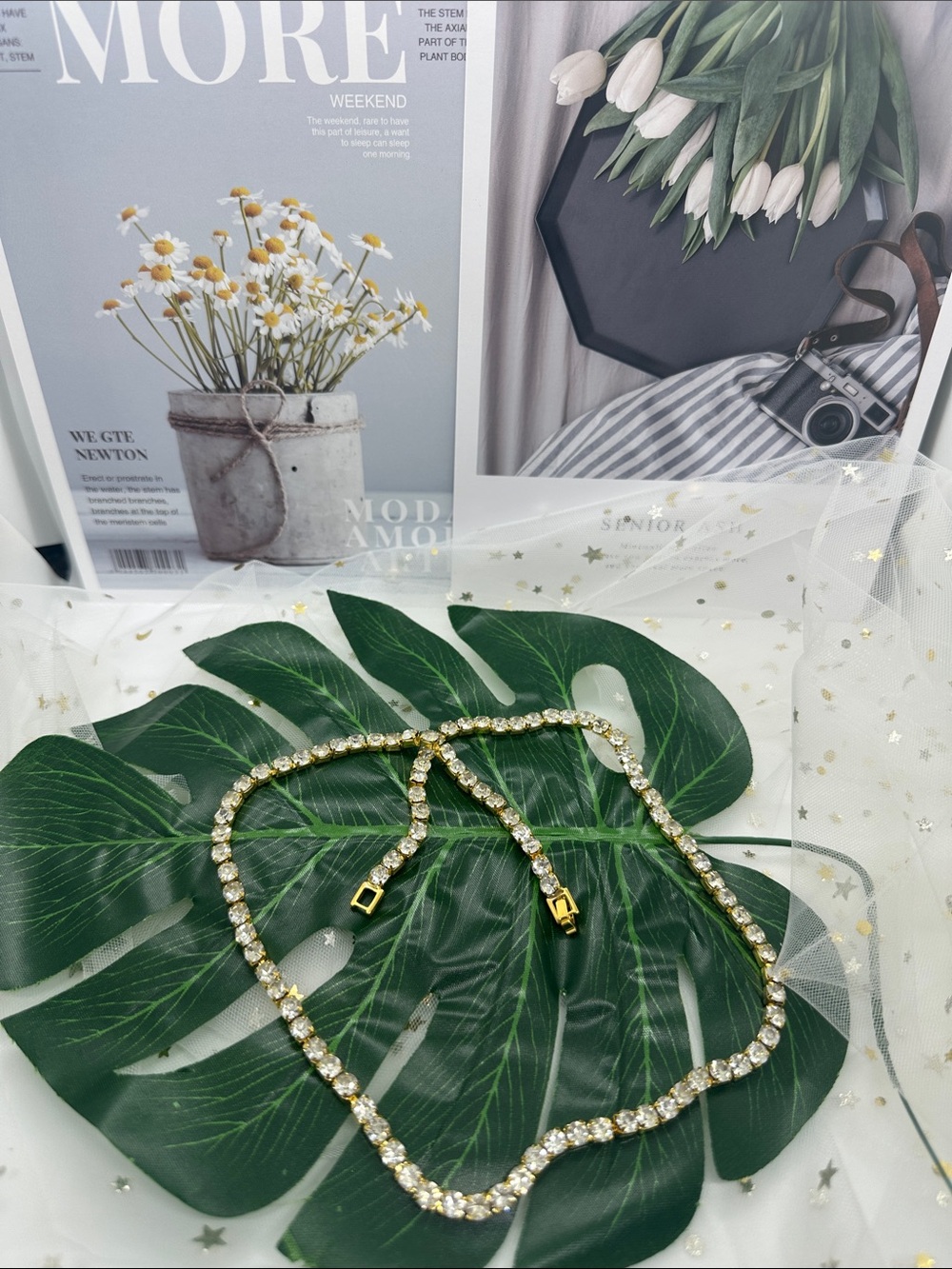 Gold Crystal Tennis Necklace - Women Jewelry